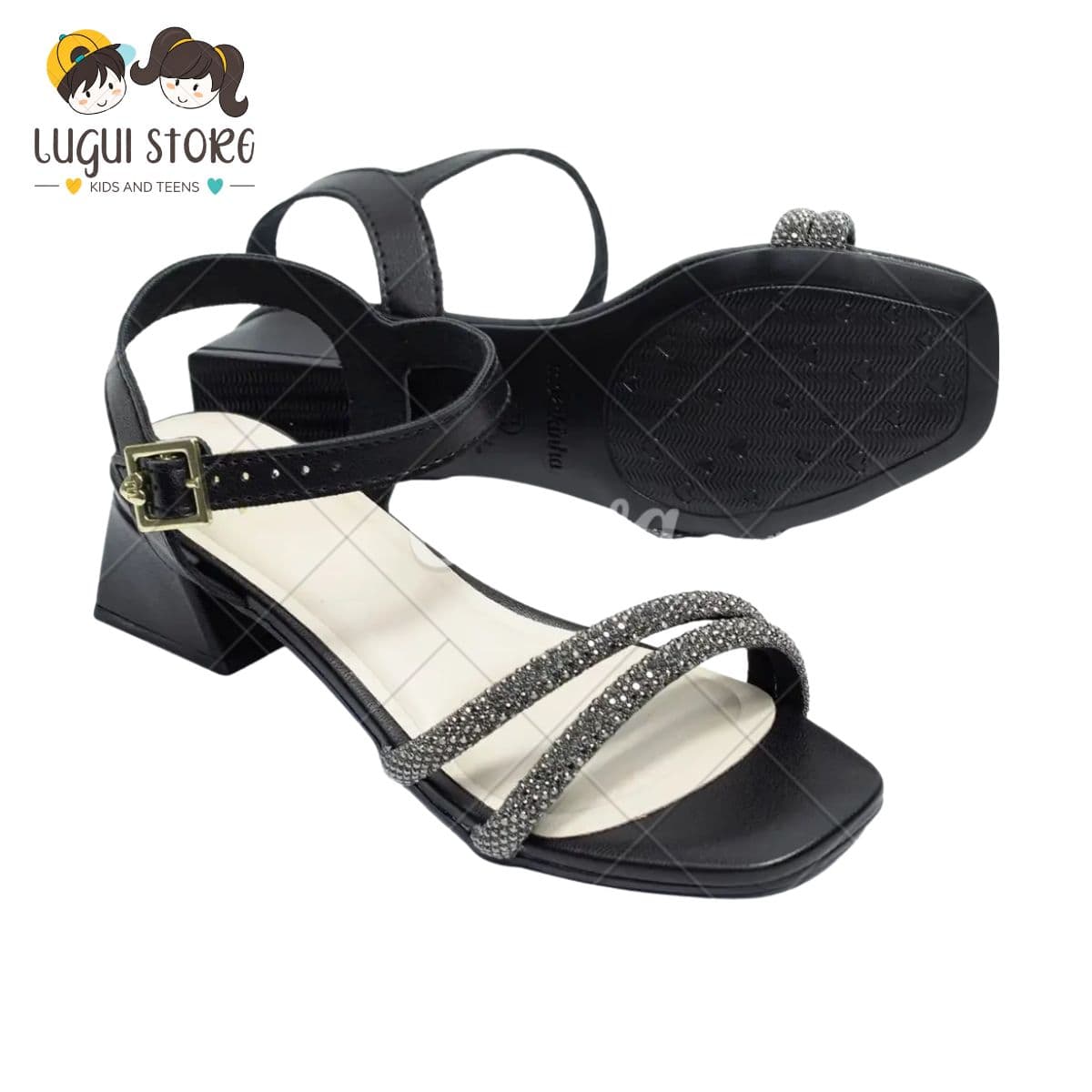 Sandália Elegante Infantil Menina Strass Salto Baixo