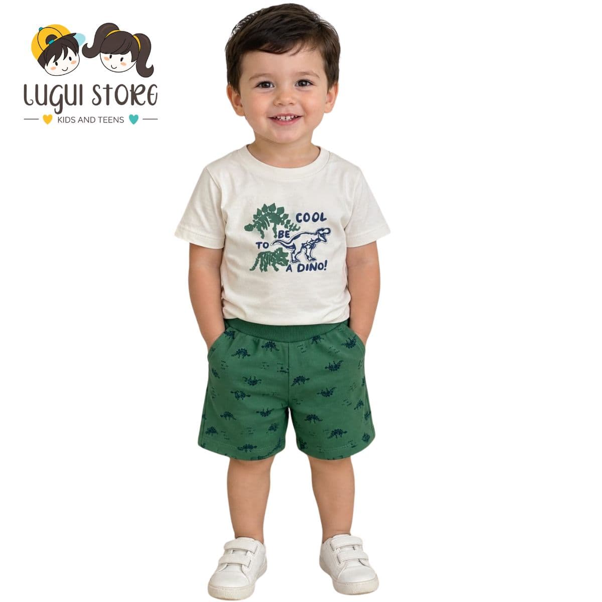 Conjunto Infantil Masculino Have Fun Cool Dino Camiseta e Bermuda Moletom Estampada
